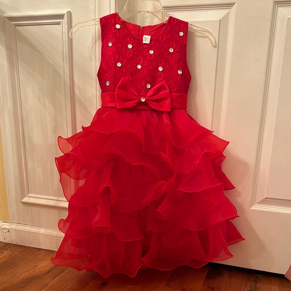 Stunning Red Ruffled Tiered Midi Dress